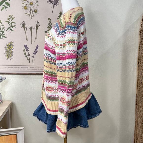 Vintage Y2k Fair Isle Knit Cardigan Sweater Winter Cottage Prairie Grandma M - Picture 3 of 7